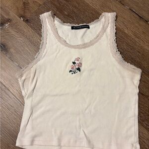 Brandy Melville Ivory Floral Embroidered Tank
